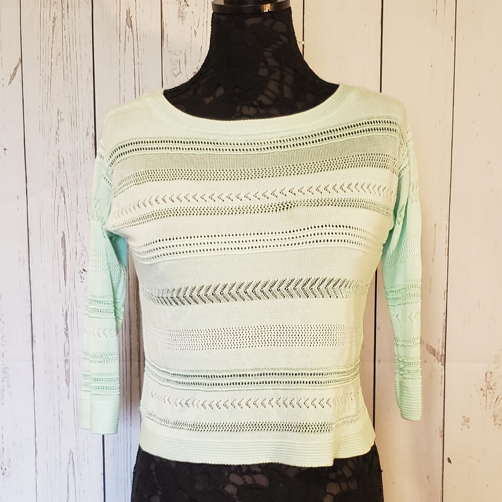 White House Black Market Open Knit Sweater Mint S - Picture 3 of 7